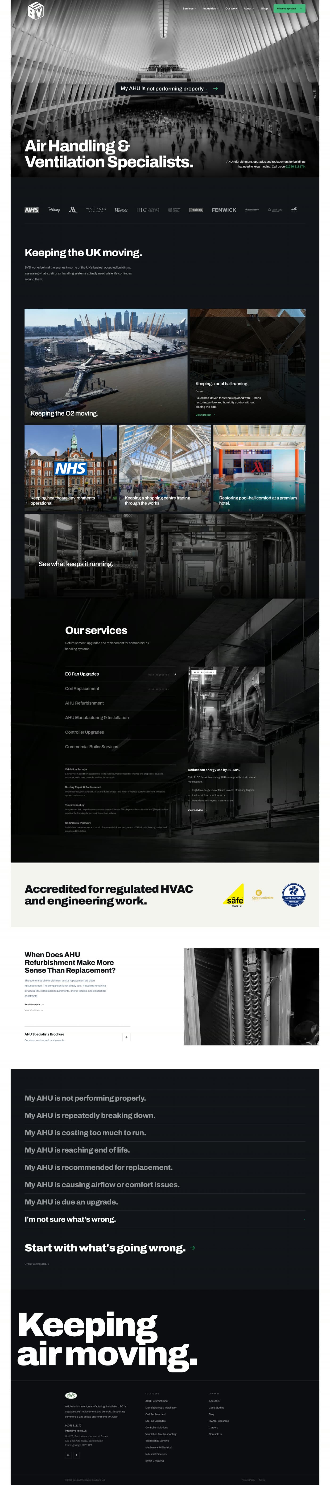 Full-length screenshot of the entire redesigned BVS homepage, from hero to footer