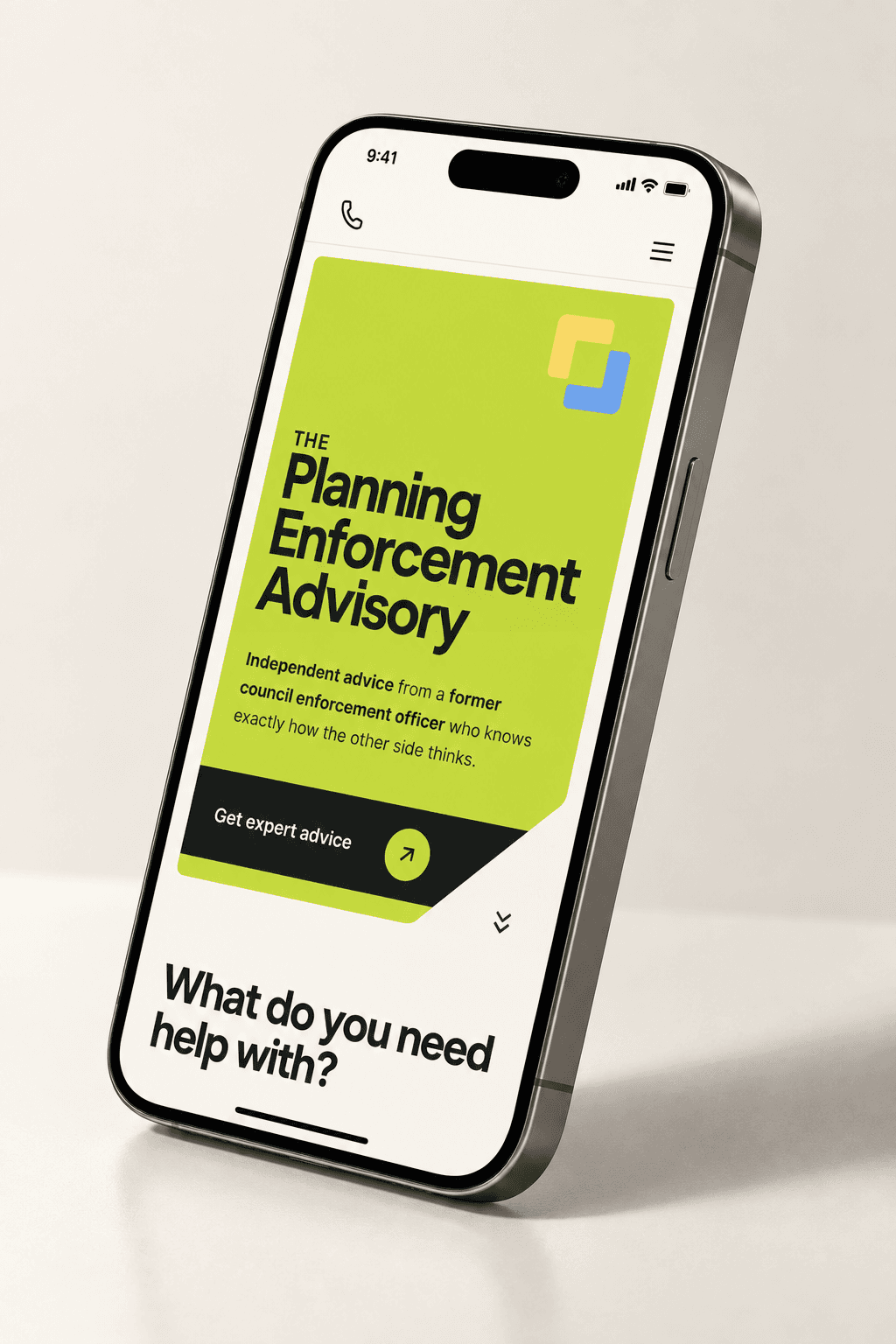The Planning Enforcement Advisory homepage, finished on device