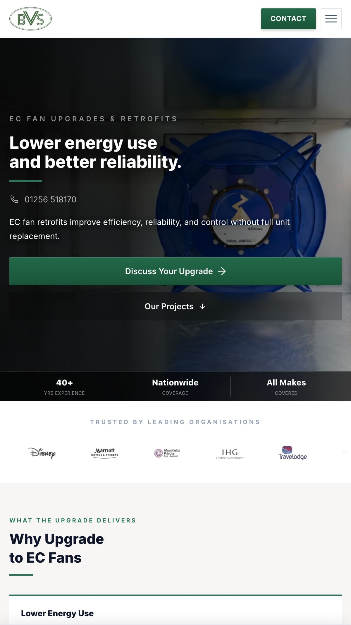 The Building Ventilation Services website on a mobile screen